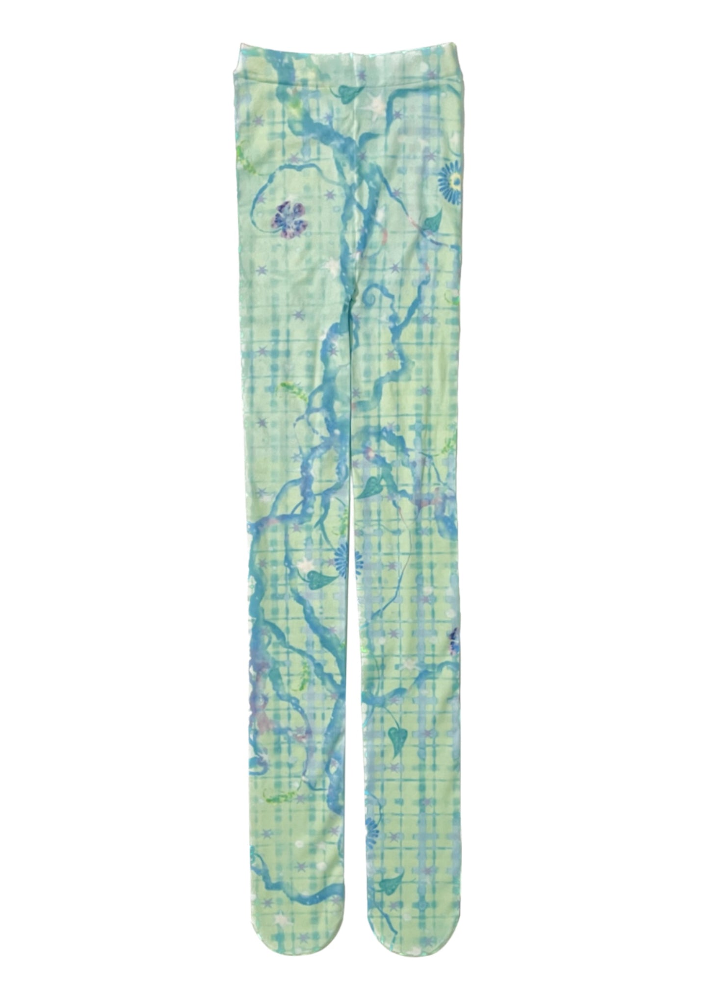 Mint Floral Plaid Tights